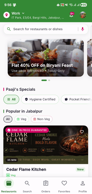 Happy Paaji app showing zero-commission restaurant prices
